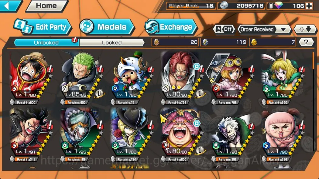 One Piece Bounty Rush Accounts Mid-Tier Global|5 META Extreme [Four Emperors Luffy,Sakazuki,Olin the Oiran,Shanks,Kozuki 3