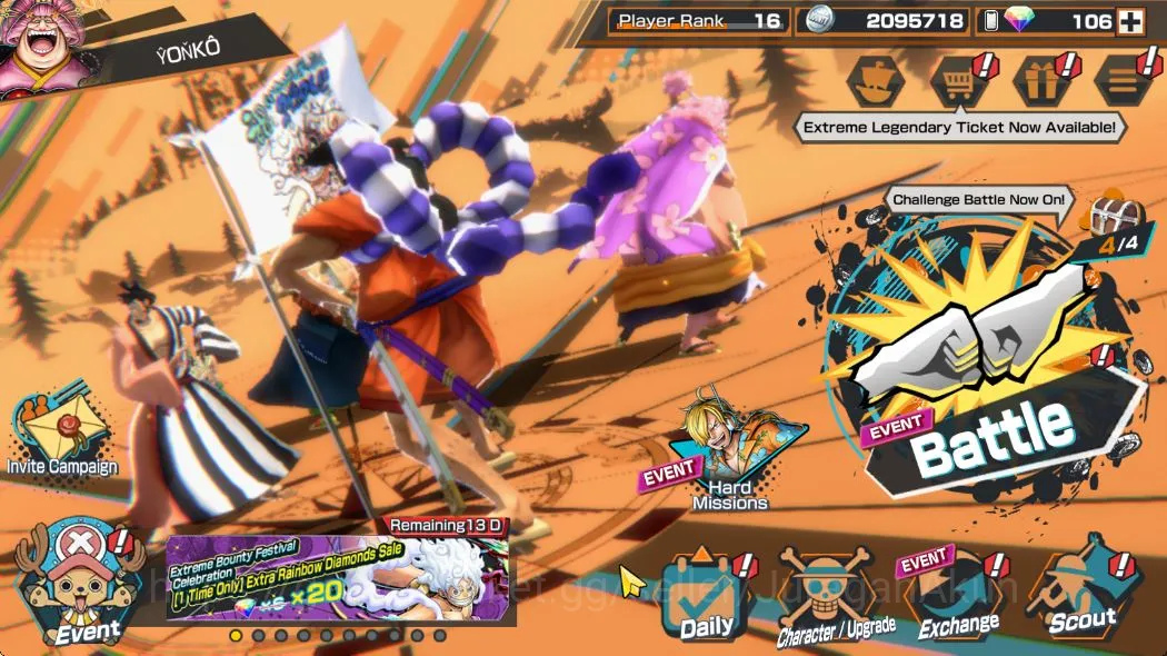 One Piece Bounty Rush Accounts Mid-Tier Global|5 META Extreme [Four Emperors Luffy,Sakazuki,Olin the Oiran,Shanks,Kozuki 5