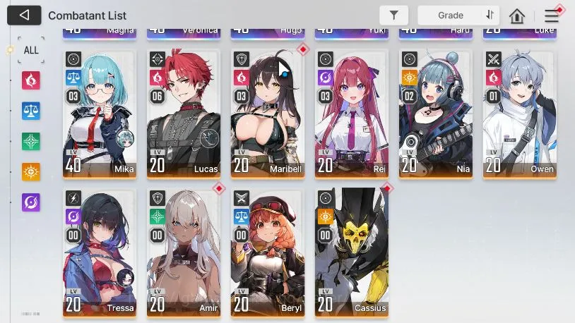 Chaos Zero Nightmare Accounts GLOBAL|Lv34|6 SSR(Luke M1,Haru,Magna,Yuki,Veronica,Hugo)+ 10SR(Mika M3,Lucas M6,Etc) 24SR 3