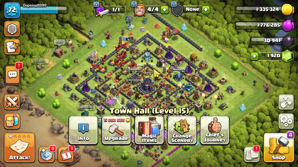 TH 15 - BH 5|LV 72|HH 7|BK 32,AQ 36,GW 8,MP 9,RC 6|Gems 1392|CN ON|ProtectOFF|TAKE MAIL(COC1842) Clash of Clans Mid-Tier TH 15 - BH 5|LV 72|HH 7|BK 32,AQ 36,GW 8,MP 9,RC 6 image 1