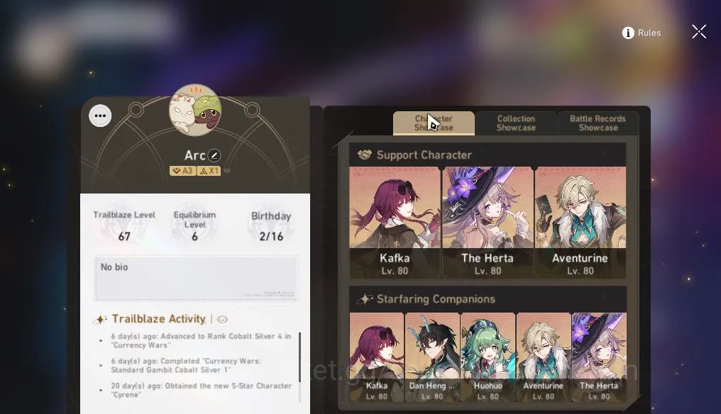 Honkai Star Rail Mid Game ASIA |TL 67|13 Limited|Kafka+Sign,Castorice,Cyrene image 1