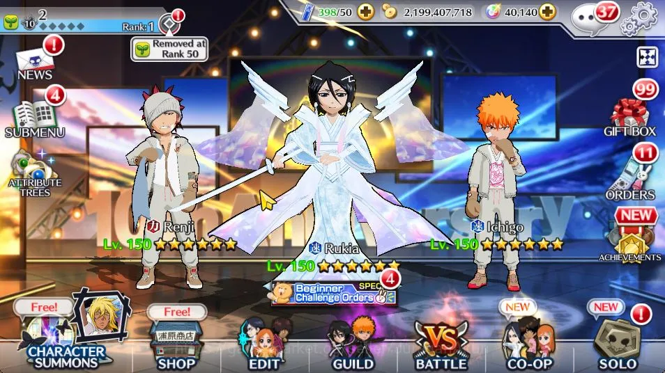 Bleach: Brave Souls Accounts Mid-Tier [GLOBAL]40K Orb|Rukia 10th Anniv,Creator Art(Renji,Ichigo),Ganju TYBW25,Aizen