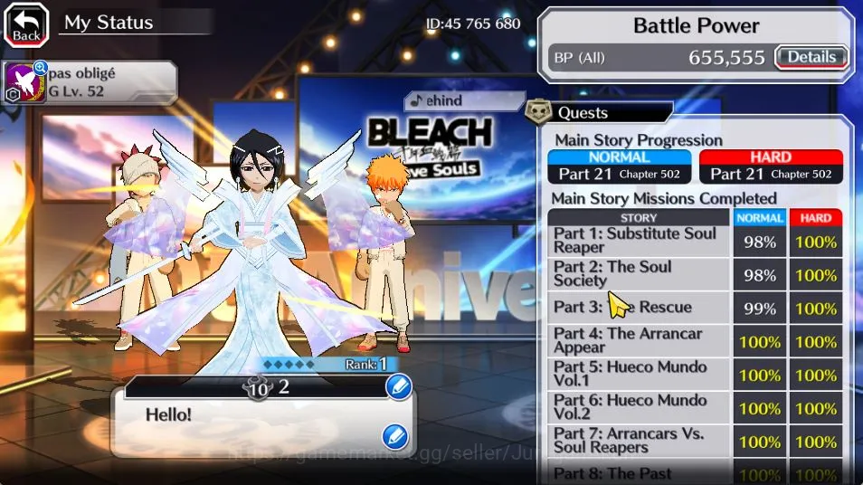 Bleach: Brave Souls Accounts Mid-Tier [GLOBAL]40K Orb|Rukia 10th Anniv,Creator Art(Renji,Ichigo),Ganju TYBW25,Aizen 8