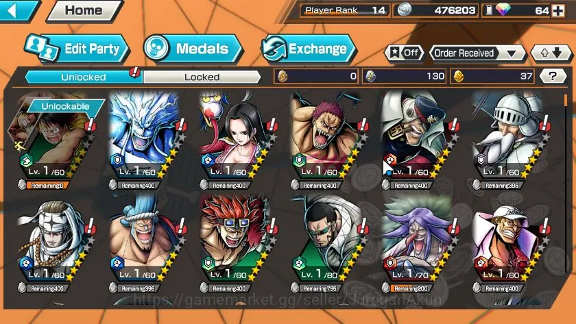 One Piece Bounty Rush Accounts Starter Global|5 META EX|Luffy G5,MWD Luffy,Kozuki Oden,Kaido,Sabo|Rank 14|Log Bandai|Check 5
