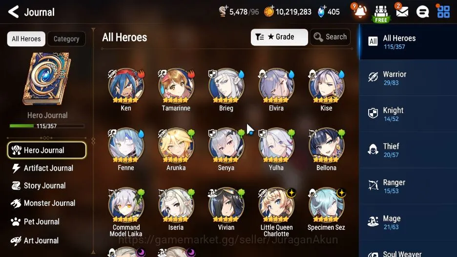Epic Seven Accounts Mid-Tier Global Unverif |4ML(LQ Charlotte,Specimen Sez,Closer Charles,Harsetti)115 Char|POH On|Log 9