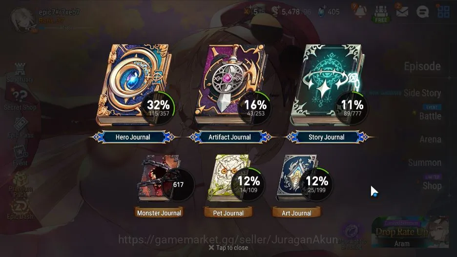 Epic Seven Accounts Mid-Tier Global Unverif |4ML(LQ Charlotte,Specimen Sez,Closer Charles,Harsetti)115 Char|POH On|Log 3