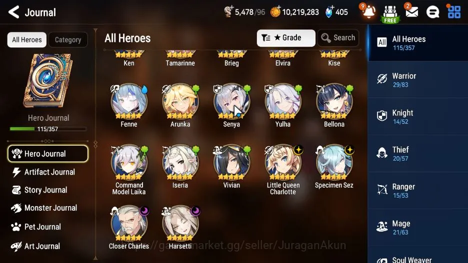 Epic Seven Accounts Mid-Tier Global Unverif |4ML(LQ Charlotte,Specimen Sez,Closer Charles,Harsetti)115 Char|POH On|Log 7