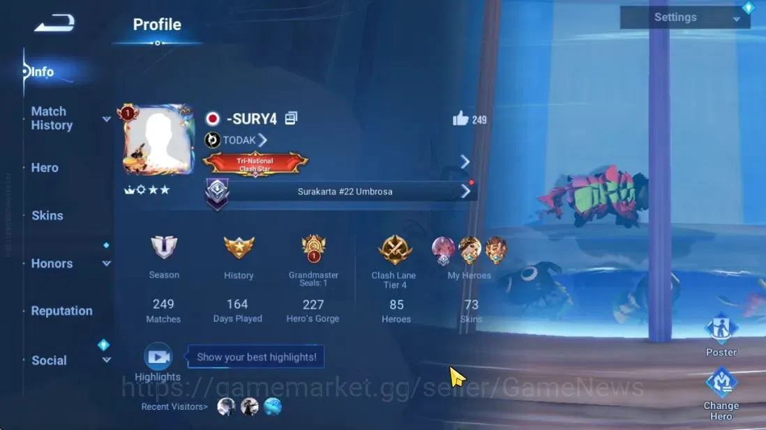 Honor of Kings Accounts Hero85 Skin73|Legend(ConsortYu,Angela),GrandMaster image 2