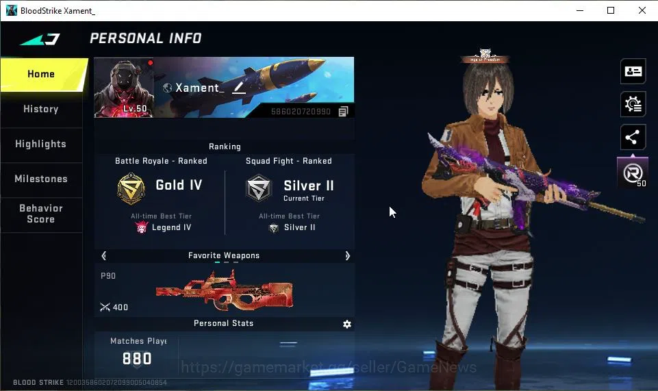 Blood Strike Accounts ASIA|Collab AOT[Mikasa,M700,FAL,KAG-6]|12 ULTRA[NO image 2