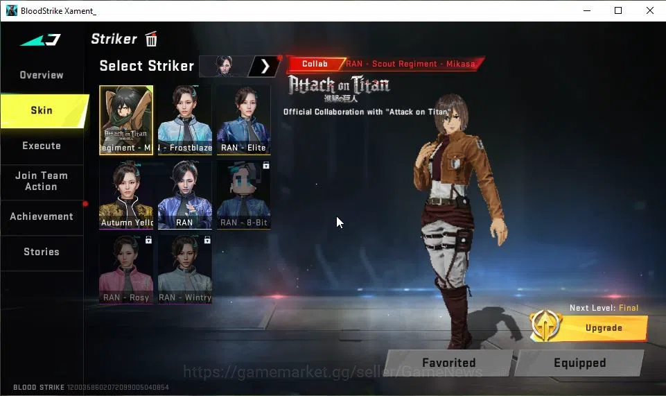Blood Strike Accounts ASIA|Collab AOT[Mikasa,M700,FAL,KAG-6]|12 ULTRA[NO image 3