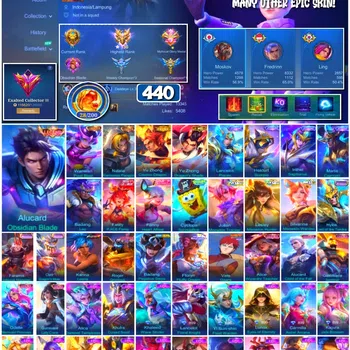 Mobile Legends: Bang Bang Accounts Collector #3915 | 440 Skins | Legend Alucard | Collector Wanwan & Natalia | Prime Yu