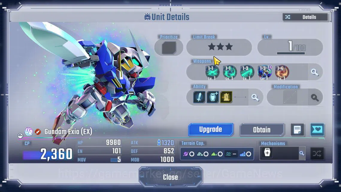 SD Gundam G Generation ETERNAL Accounts [Global] 173K DM | 6 UR | Big-Rang, Exia LB 1, Aerial, Narrative A-Pack, Le Cygne 9