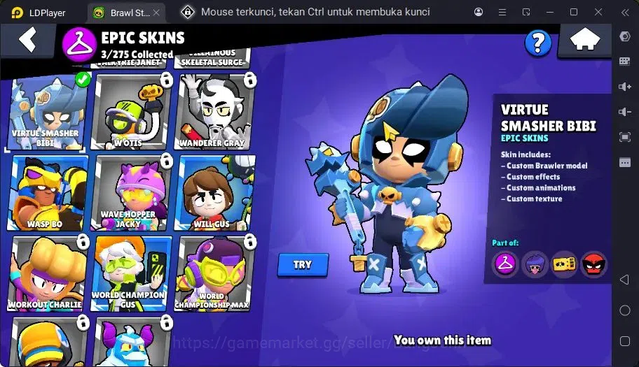Brawl Stars Accounts Trophy 760|13 Brawler|3 Mythic(Tara,Otis,Tickoyaki),3 Epic,1 S Rare Skins|1817 Bling | ProtectOff 5