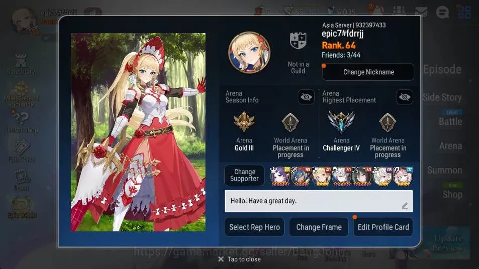 Epic Seven Accounts High-End ASIA | 11 ML(Harsetti,SE Celine,RAL,EILynav,SB Aramintha.Etc...) | PoH+Bless ON | SS 5K 1