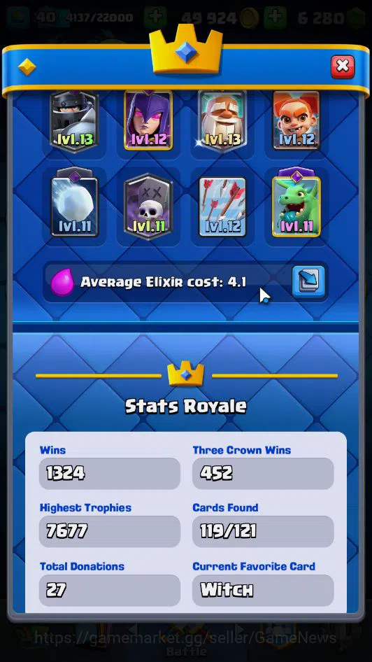 Clash Royale Accounts Midgame Lv 40|Trophy 7581|KTL 13|Limited Skin|Card 119| 1 Hero 7 EVO 6 Champ 22 Legendary 33 Epic 29 3
