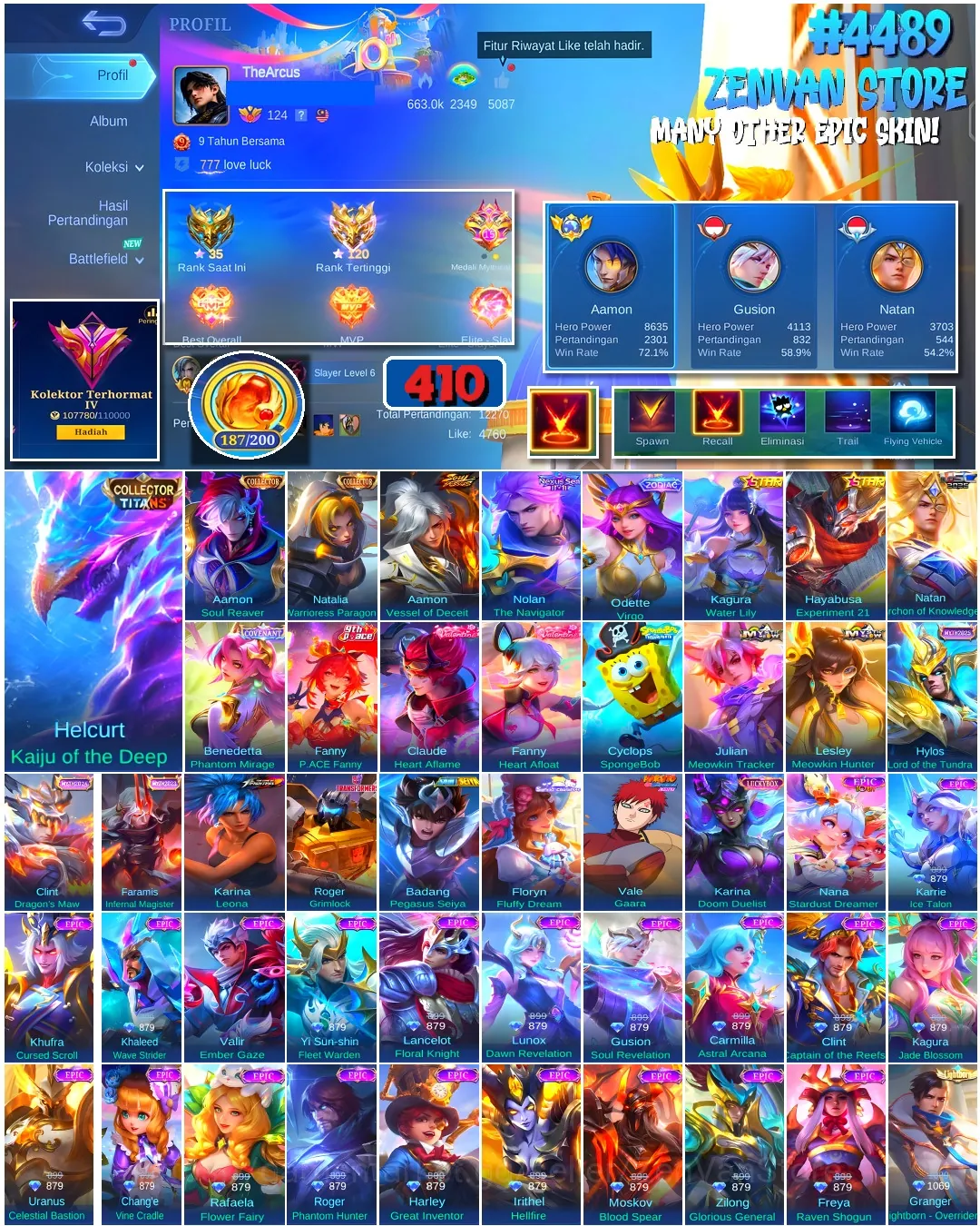 Mobile Legends: Bang Bang Accounts #4489 410 Skins | Floryn Fluffy Dream (SANRIO) | Karina Leona (KOF) | Roger Grimlock 1