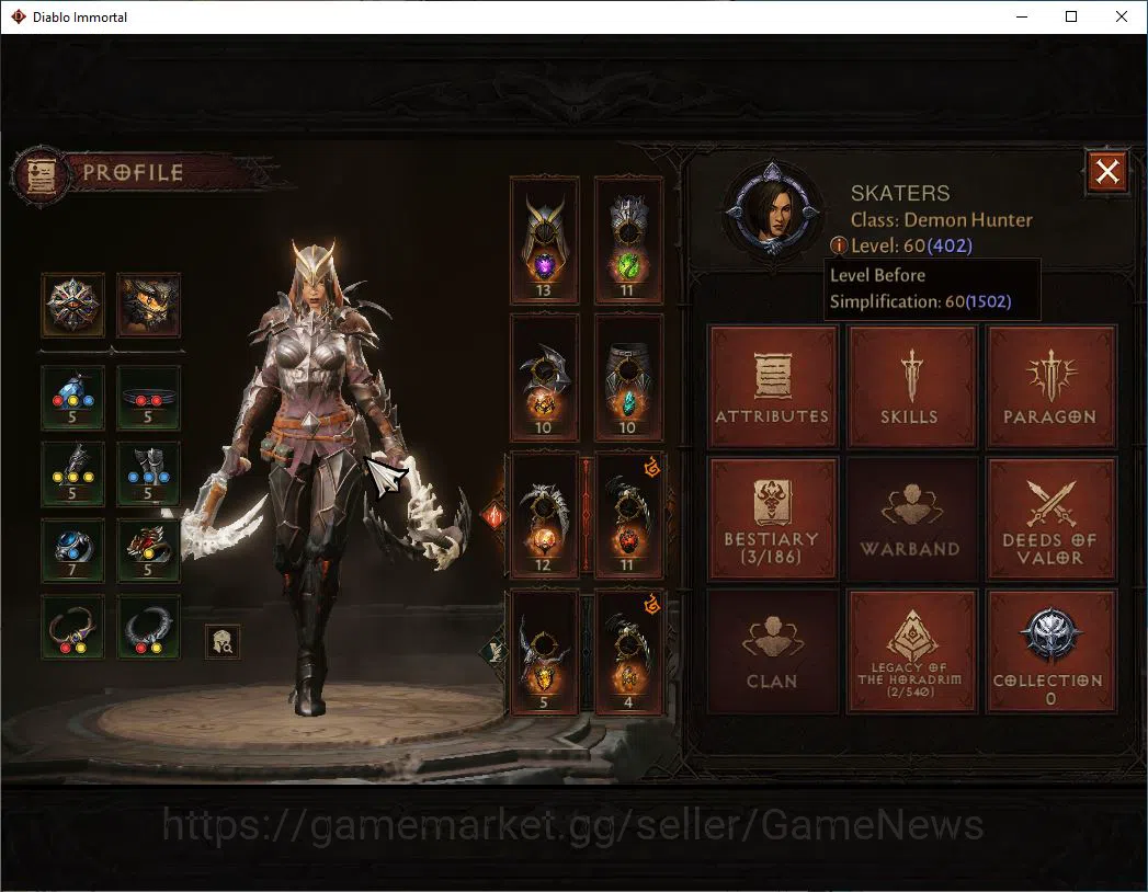 Diablo Immortal Accounts SA - Malah|Lv60(402)|Demon Hunter|30k CR|Reso 450| image 3