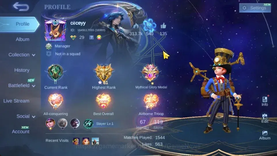 Mobile Legends: Bang Bang Accounts Hero 67|Skin 119|High Glory 61|KOF Karina,CC Nata, image 1