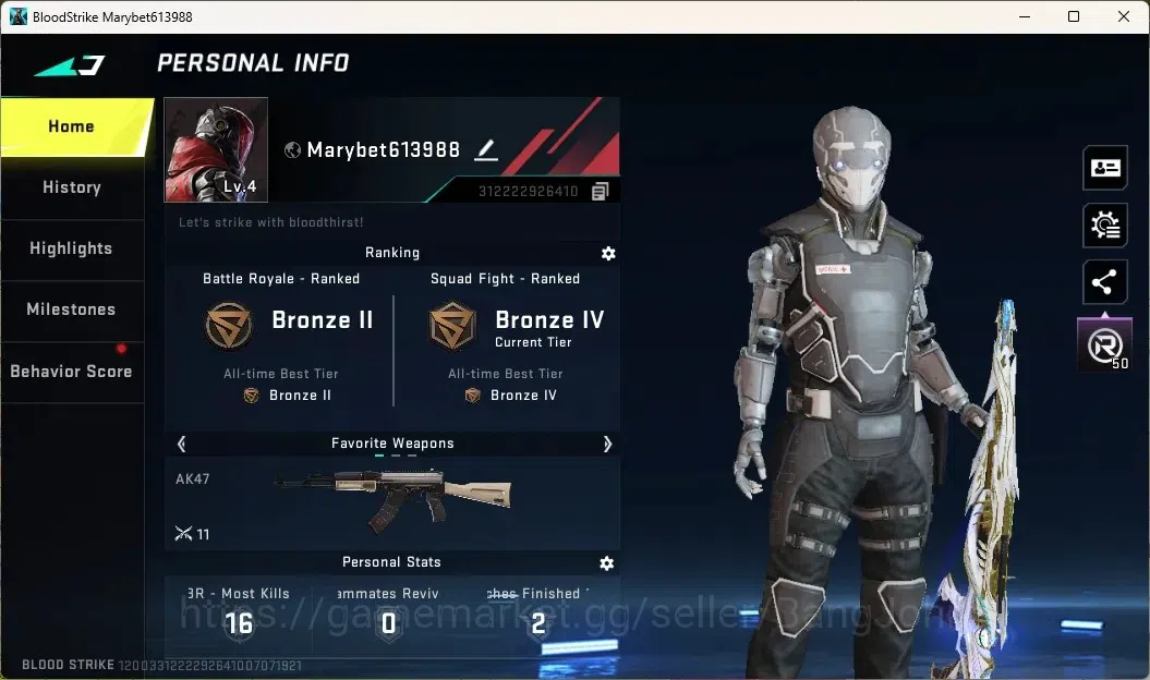 Blood Strike Accounts Collab Skin ASIA | 1 ETERNAL: M700-Seraph|1 ULTRA STRIKER: ZERO-Nullifier|3 LEGENDARY GUN|1 Epic Name 1