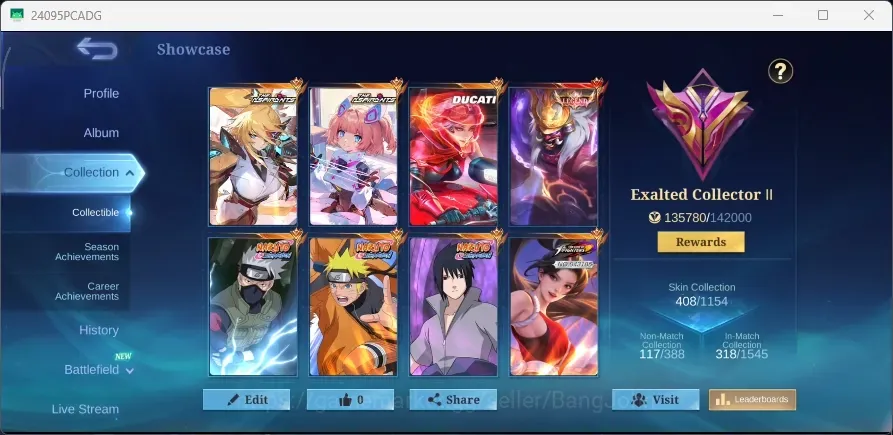 Mobile Legends: Bang Bang Accounts Collector Global|408S|Exalted|Legend Franco,LBX Hayabusa Gatotkaca Guinevere,CC YSS 1