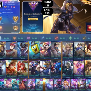 Mobile Legends: Bang Bang Accounts Smurf BEST OFFER | HERO 138 | SKIN 255 | NATALIA COLLECTOR | VALE NARUTO | BADANG SAINT