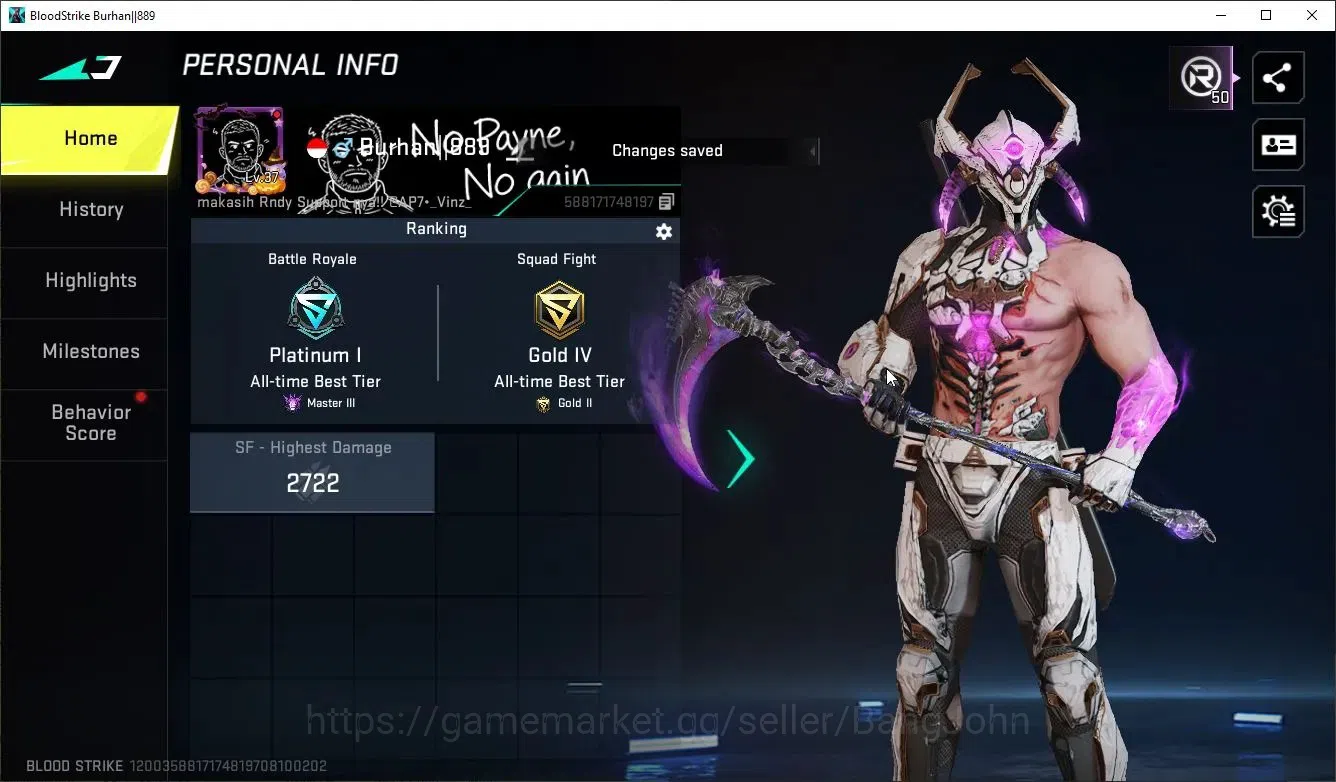 Blood Strike Accounts High-End ASIA | 2 ULTRA MELEE|1 OPM Gun: SKS - Mumen Rider|7 Legendary Guns|3 Limited Striker|1 ULTRA 1