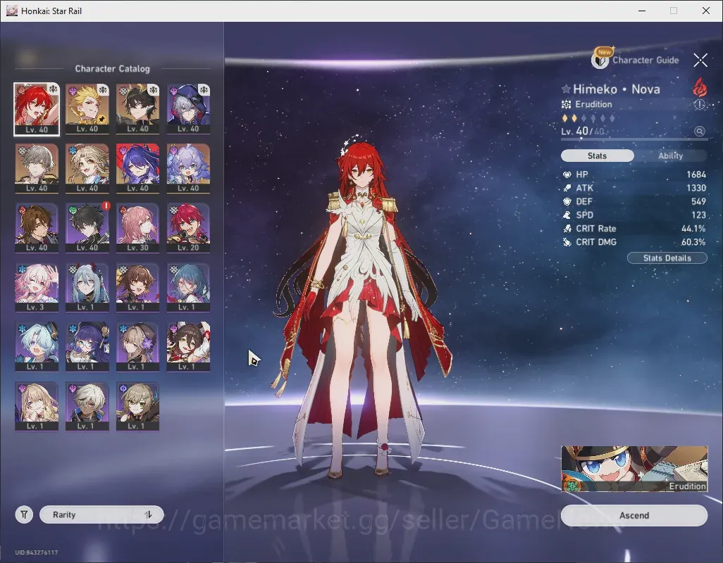 Honkai Star Rail Accounts Others Asia|Free GI|TL 36|4 Limited|Himeko:Nova,Acheron,Gilgamesh & Danheng Terrae|Male 1