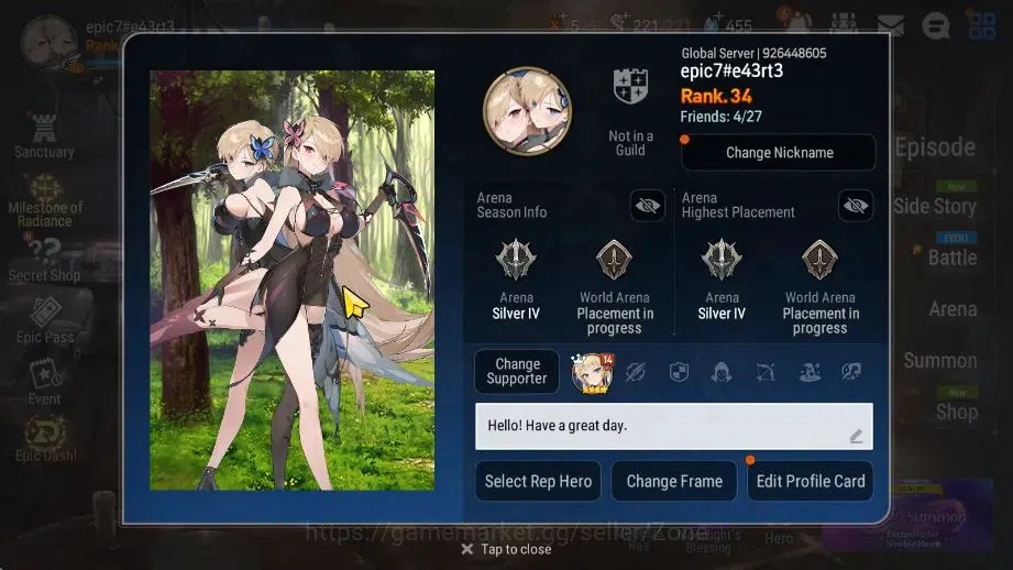 Epic Seven Accounts Starter Global|Starter New Era 4ML (R&L, LQC, ATywin, SSVivian, )|Theater, PoH, Bless, ON|Stove 3