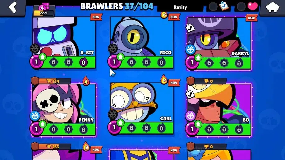 Brawl Stars Accounts 2271 Trophy|37 Brawler 4 Max(Colt,Bibi,Bull,EMZ)|27k Bling 10k PP| 3 Myth [G Otis,Pop Penny,Tickoyaki 10