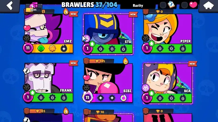 Brawl Stars Accounts 2271 Trophy|37 Brawler 4 Max(Colt,Bibi,Bull,EMZ)|27k Bling 10k PP| 3 Myth [G Otis,Pop Penny,Tickoyaki 11