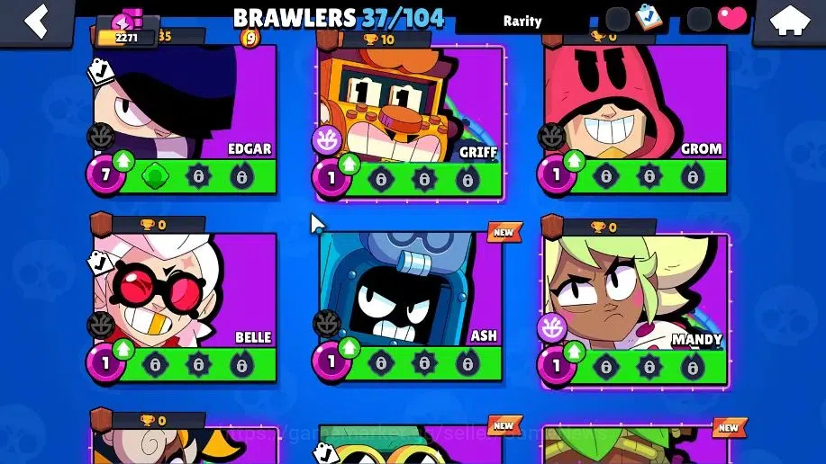 Brawl Stars Accounts 2271 Trophy|37 Brawler 4 Max(Colt,Bibi,Bull,EMZ)|27k Bling 10k PP| 3 Myth [G Otis,Pop Penny,Tickoyaki 12