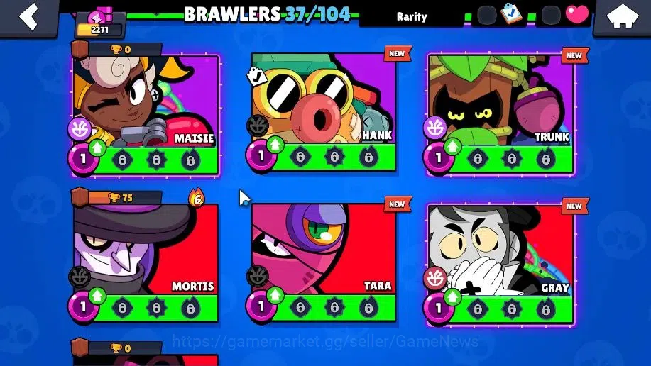 Brawl Stars Accounts 2271 Trophy|37 Brawler 4 Max(Colt,Bibi,Bull,EMZ)|27k Bling 10k PP| 3 Myth [G Otis,Pop Penny,Tickoyaki 13