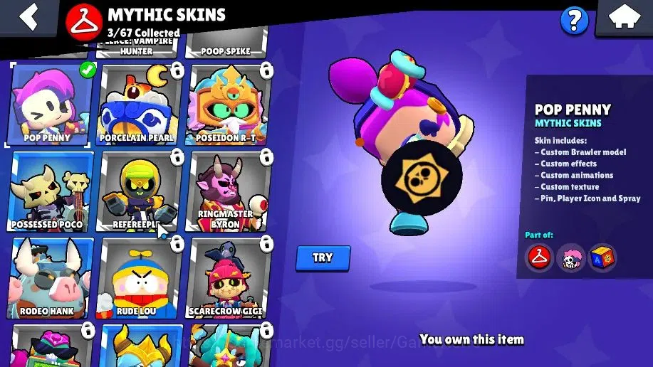 Brawl Stars Accounts 2271 Trophy|37 Brawler 4 Max(Colt,Bibi,Bull,EMZ)|27k Bling 10k PP| 3 Myth [G Otis,Pop Penny,Tickoyaki 16