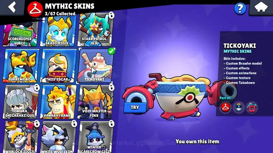 Brawl Stars Accounts 2271 Trophy|37 Brawler 4 Max(Colt,Bibi,Bull,EMZ)|27k Bling 10k PP| 3 Myth [G Otis,Pop Penny,Tickoyaki 17