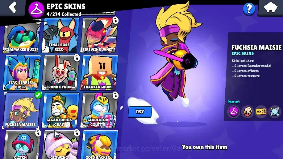 Brawl Stars Accounts 2271 Trophy|37 Brawler 4 Max(Colt,Bibi,Bull,EMZ)|27k Bling 10k PP| 3 Myth [G Otis,Pop Penny,Tickoyaki 19