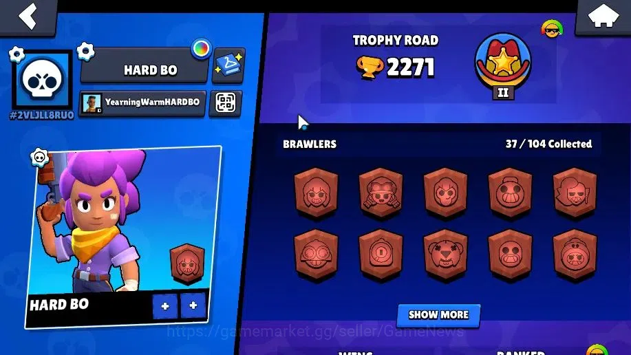 Brawl Stars Accounts 2271 Trophy|37 Brawler 4 Max(Colt,Bibi,Bull,EMZ)|27k Bling 10k PP| 3 Myth [G Otis,Pop Penny,Tickoyaki 2