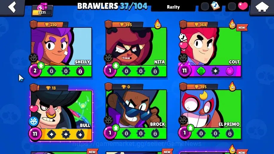 Brawl Stars Accounts 2271 Trophy|37 Brawler 4 Max(Colt,Bibi,Bull,EMZ)|27k Bling 10k PP| 3 Myth [G Otis,Pop Penny,Tickoyaki 8
