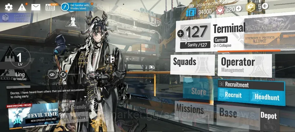 Arknights Accounts Starter Fresh Starter Level 1|22 OP|520 Oru+5 Ori|1 Limited|Wang|Terminal 0-1|Birthday Unset|Take 1