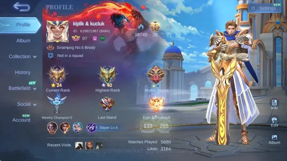 Mobile Legends: Bang Bang Accounts Collector Global|Skin 265|Renowned|KOF Karina,Collector Natalia,Lightborn 1