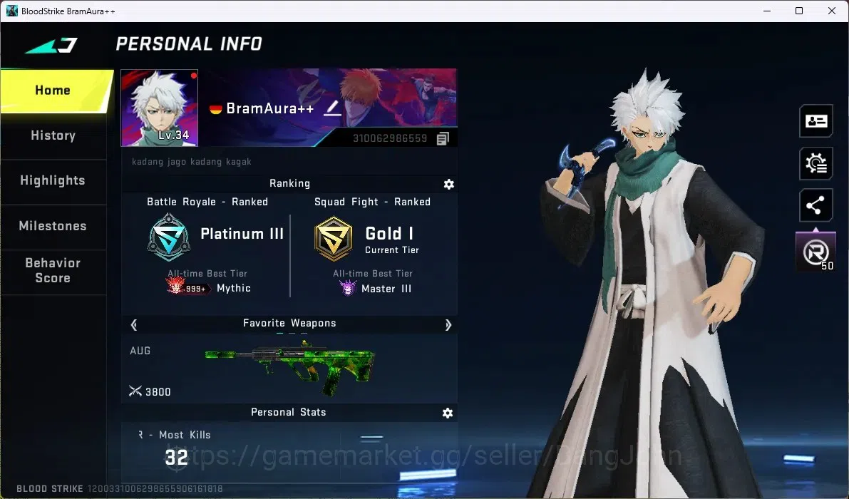 Blood Strike Accounts ASIA | COLLAB BLEACH UZI-ZANGETSU| BLEACH SPIKE-TO image 1