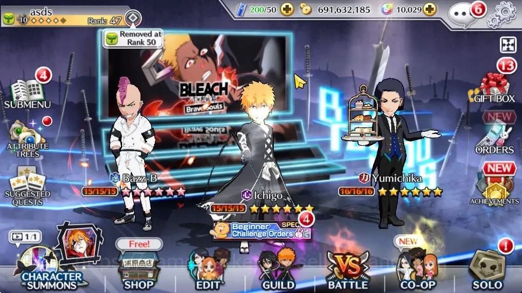 Bleach: Brave Souls Accounts Starter Global | 73K BP+10K Orb|Fresh Story|Ichigo Renewed,TYBW25|Bazz-B TYBW|Yumichika 1