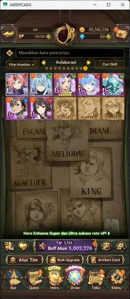 The Seven Deadly Sins: Grand Cross Accounts Endgame Global|3.0M CC|3 LR|9 UR|LR King Fairy 6/6|UR Menor 1/6,Escanor 9