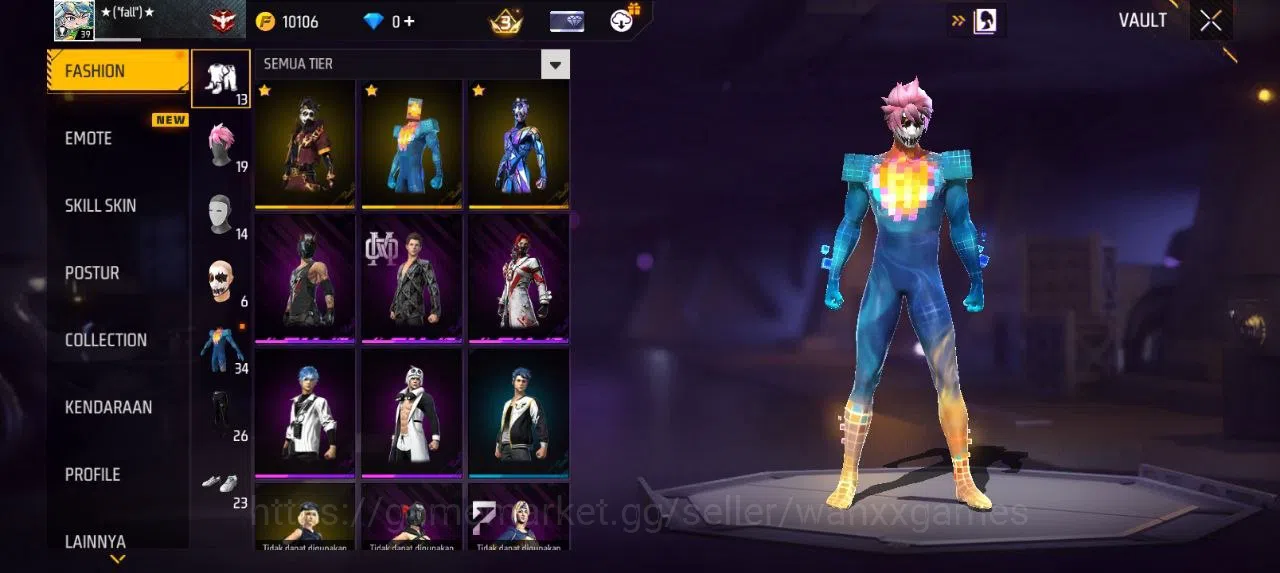 Free Fire Accounts Indonesia | SG HAND OF HOPE LUMUT VAULT 34 EMOTE 12 ANIMASI 1 KATANA LOBY 1 TAS 10 WEAPON 50 | W265 2