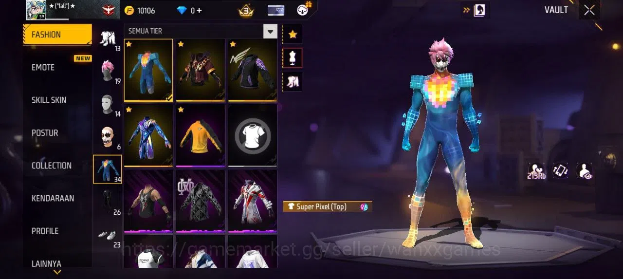 Free Fire Accounts Indonesia | SG HAND OF HOPE LUMUT VAULT 34 EMOTE 12 ANIMASI 1 KATANA LOBY 1 TAS 10 WEAPON 50 | W265 3