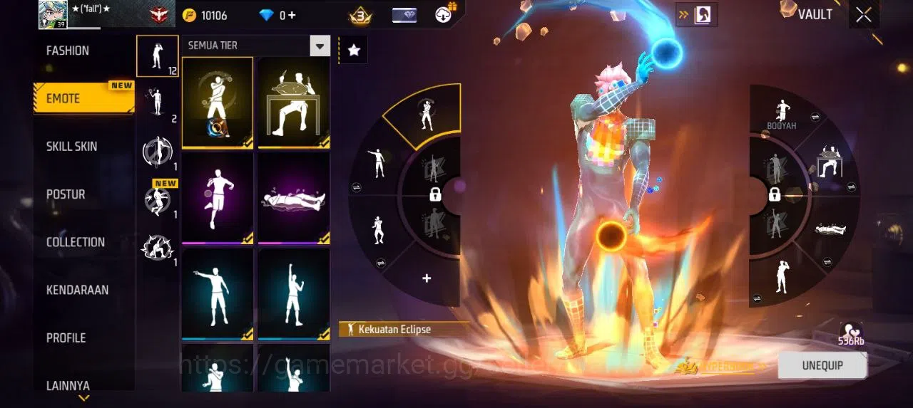 Free Fire Accounts Indonesia | SG HAND OF HOPE LUMUT VAULT 34 EMOTE 12 ANIMASI 1 KATANA LOBY 1 TAS 10 WEAPON 50 | W265 4