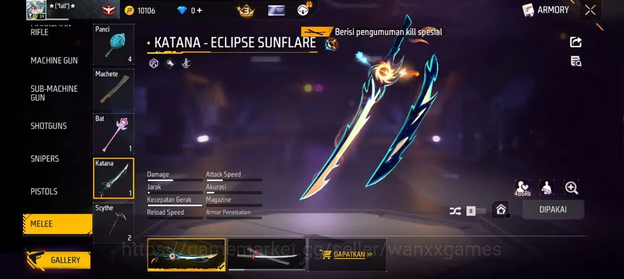 Free Fire Accounts Indonesia | SG HAND OF HOPE LUMUT VAULT 34 EMOTE 12 ANIMASI 1 KATANA LOBY 1 TAS 10 WEAPON 50 | W265 8