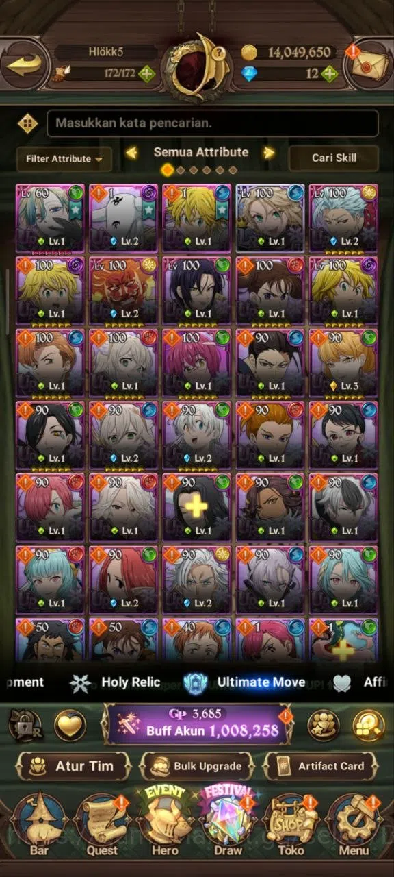 The Seven Deadly Sins: Grand Cross Accounts Endgame GLOBAL|1.08M CC|1LR Roxy|UR Salos,Despair 6