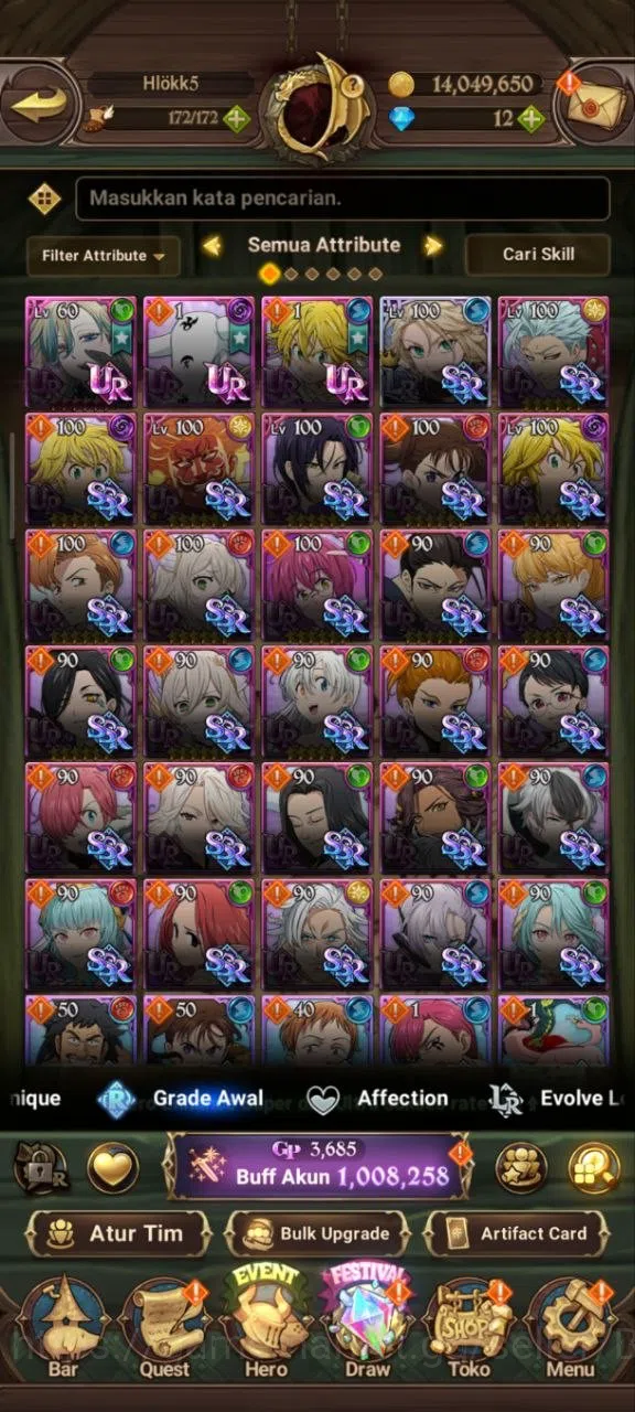 The Seven Deadly Sins: Grand Cross Accounts Endgame GLOBAL|1.08M CC|1LR Roxy|UR Salos,Despair 7