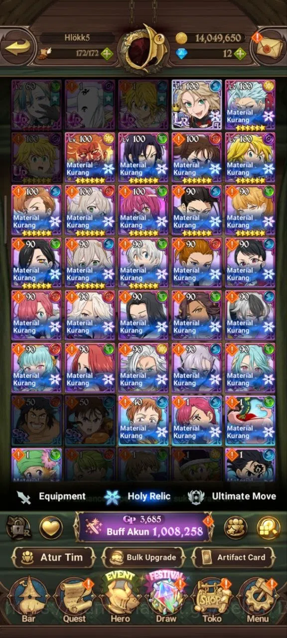 The Seven Deadly Sins: Grand Cross Accounts Endgame GLOBAL|1.08M CC|1LR Roxy|UR Salos,Despair 9