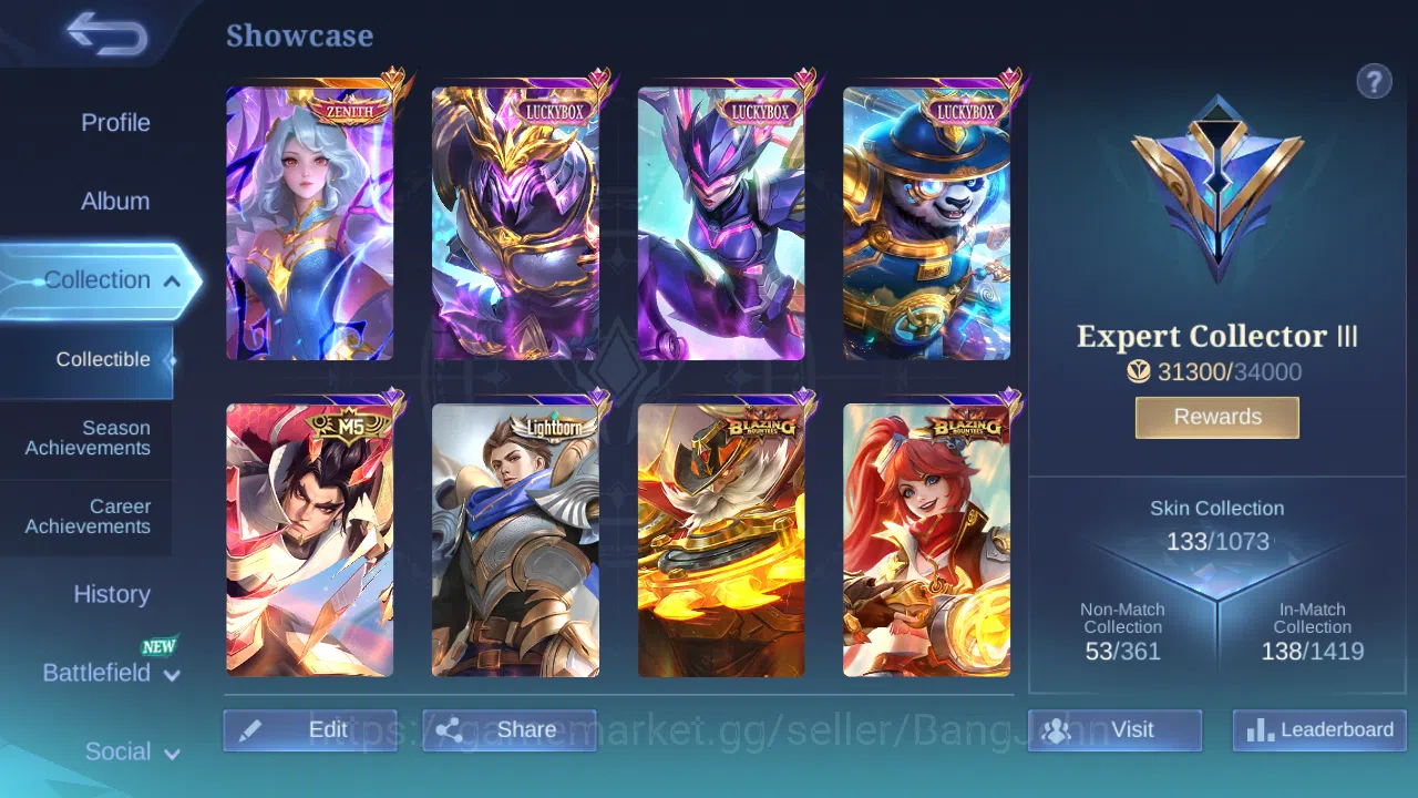 Mobile Legends: Bang Bang Accounts Others Hero 97 | Skin 133 | 1 Starlight Card | Zenith Vexana | Luckybox (Saber ,Akai 2